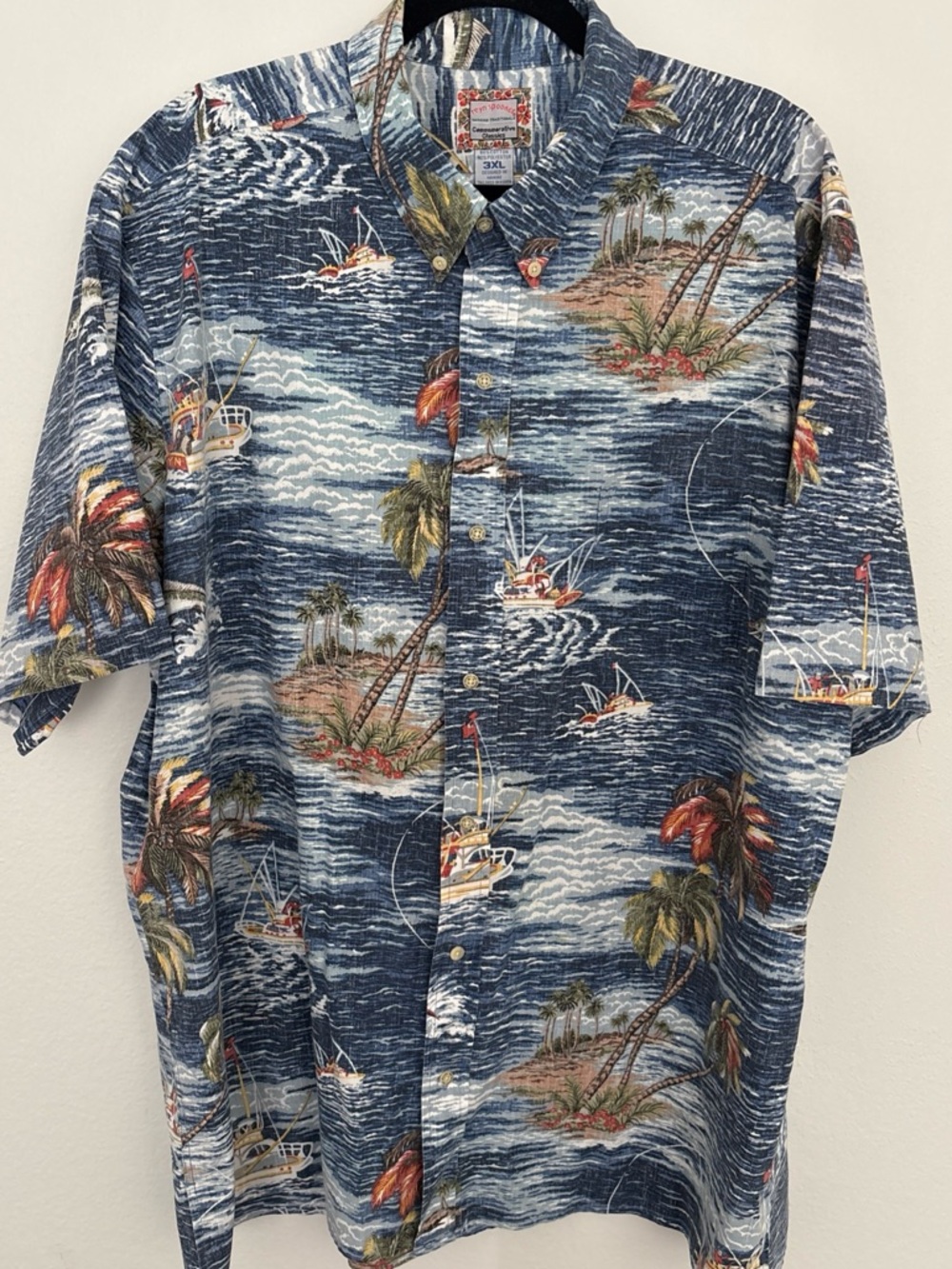 REYN SPOONER VTG Fisherman Marlin Boat Commemorative Print Button-Down Shirt